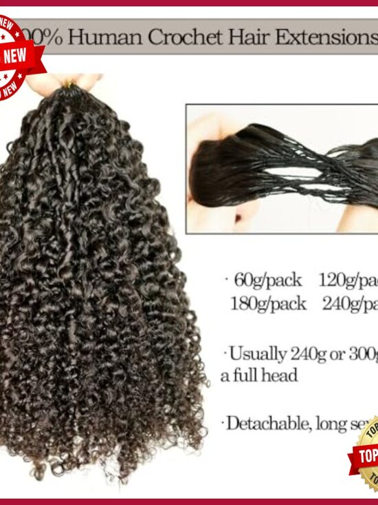 Human Hair Crochet Extensions 18in Pre-Separated Curly for  display picture 1